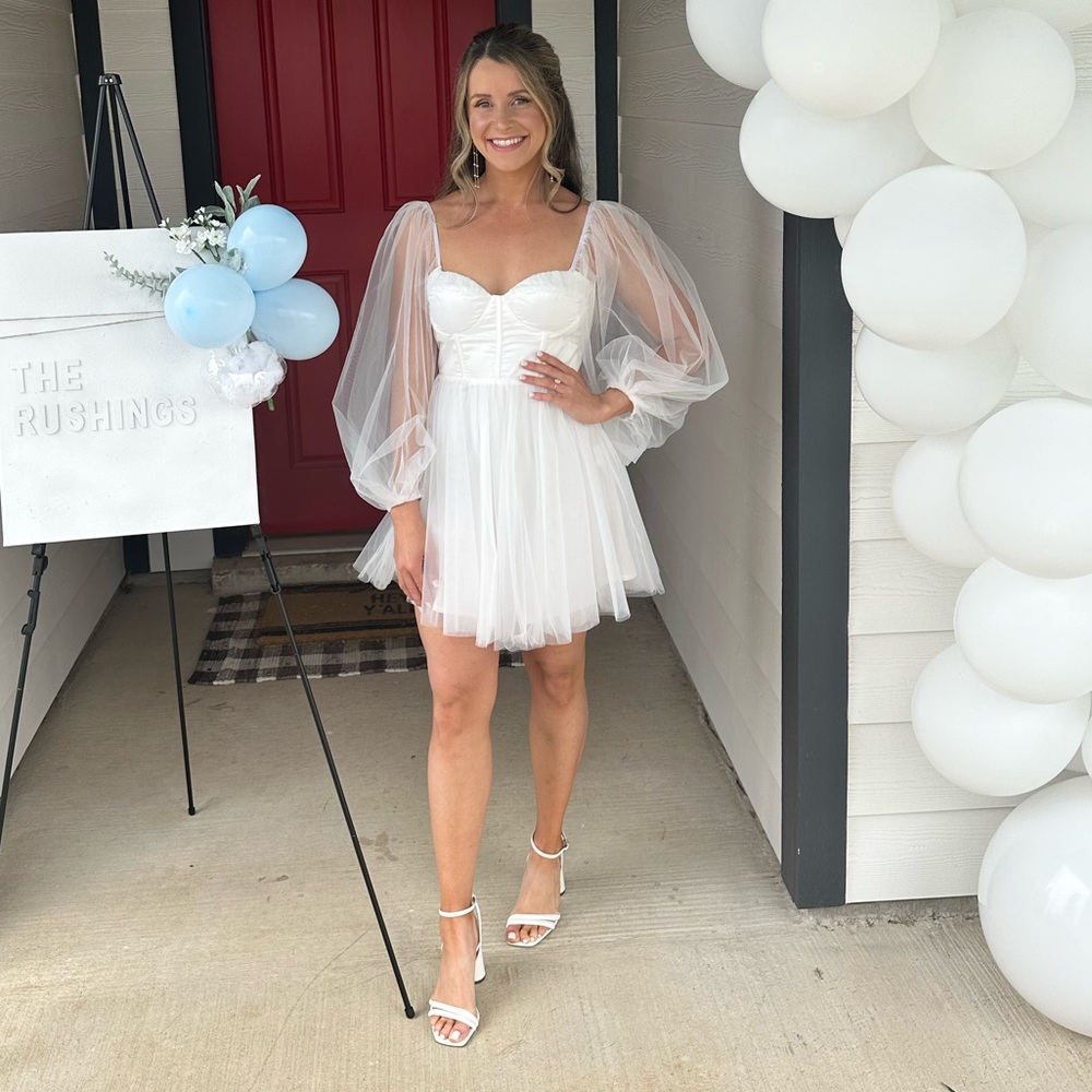 The Fairytale Dream Sheer Sleeve Mini Dress White